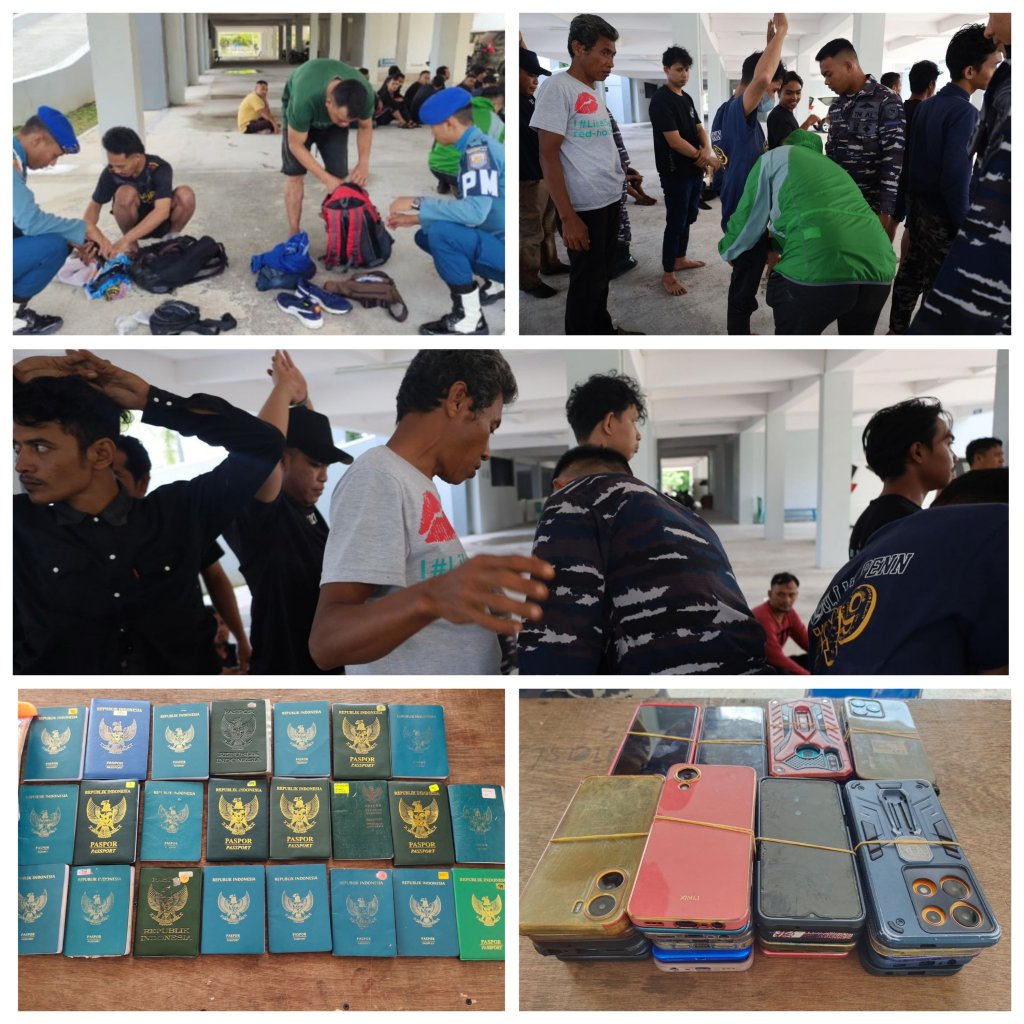Tim Fleet One Quick Response (F1QR) Pangkalan TNI AL Dumai berhasil mengamankan 42 pekerja migran ilegal yang tiba dari Malaysia di pesisir Pelintung, Dumai, termasuk menyita barang bukti berupa KTP, handphone, dan paspor.