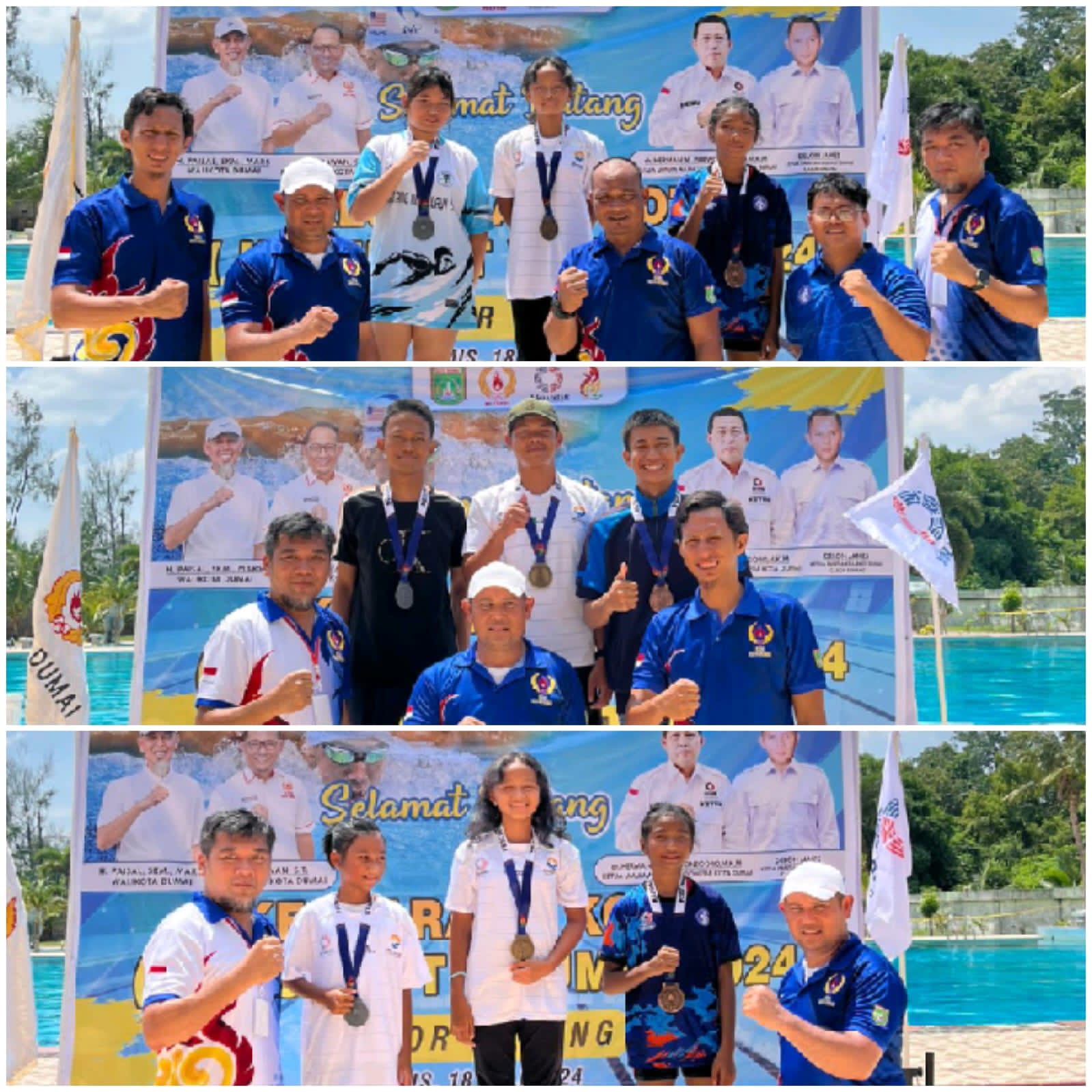 Anak didik dan pelatih Club Renang Mutiara akuatik Dumai berhasil meraih juara pada ajang Kejurkot Dumai 2024.