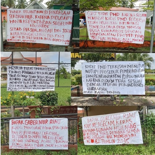 Hipemarohi Bentang Spanduk Tolak Pelantikan Pjs Penghulu di Rohil