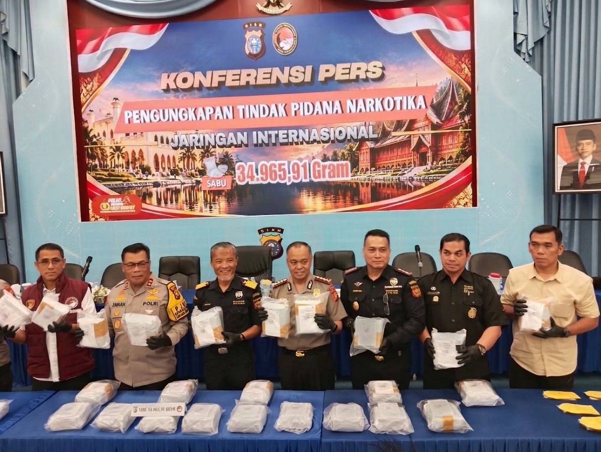 Polda Riau Gagalkan Peredaran 34,9 Kg Sabu Senilai Rp 62,9 Miliar, 5 Tersangka Ditangkap